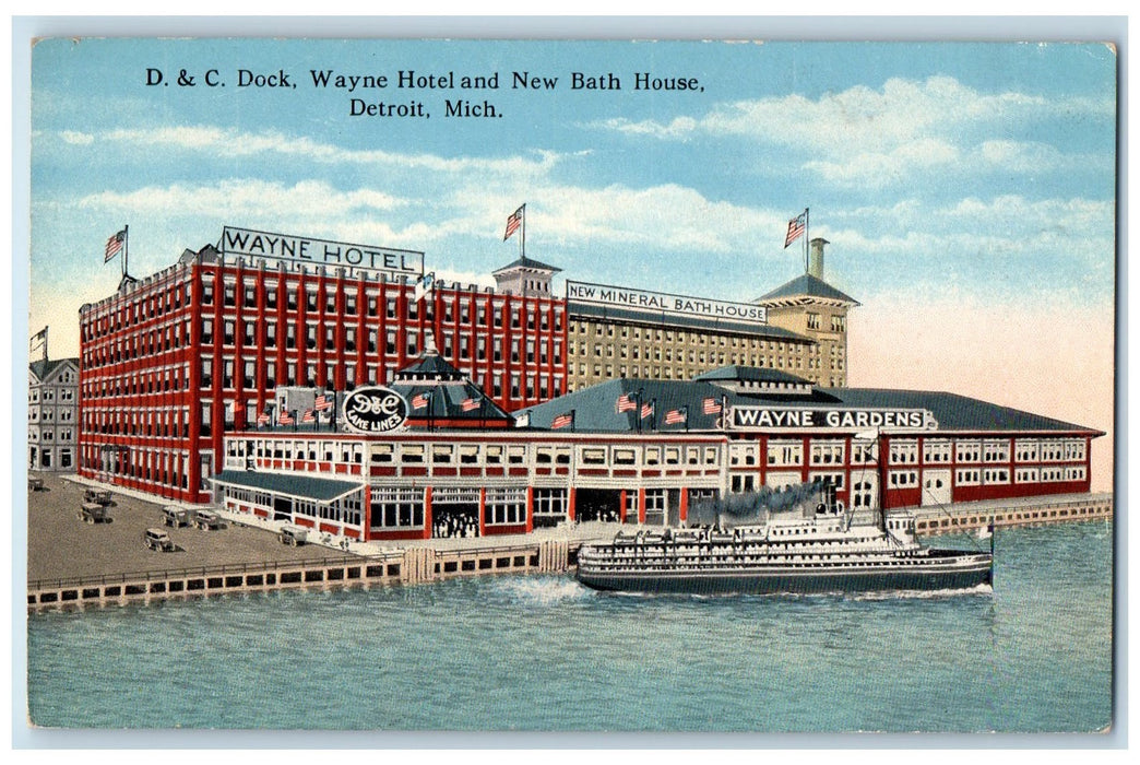c1940's D And C Dock Wayne Hotel And New Bath House Detroit MI Unposted Postcard