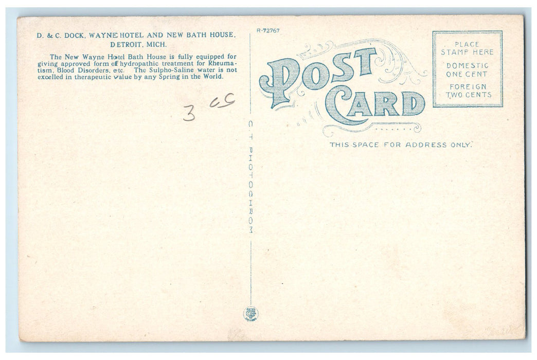 c1940's D And C Dock Wayne Hotel And New Bath House Detroit MI Unposted Postcard