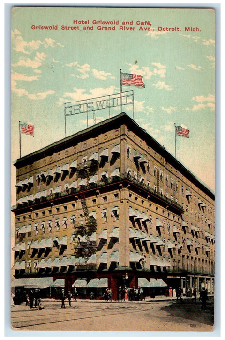 c1940's Hotel Griswold And Cafe Griswold Street River Ave MI Unposted Postcard