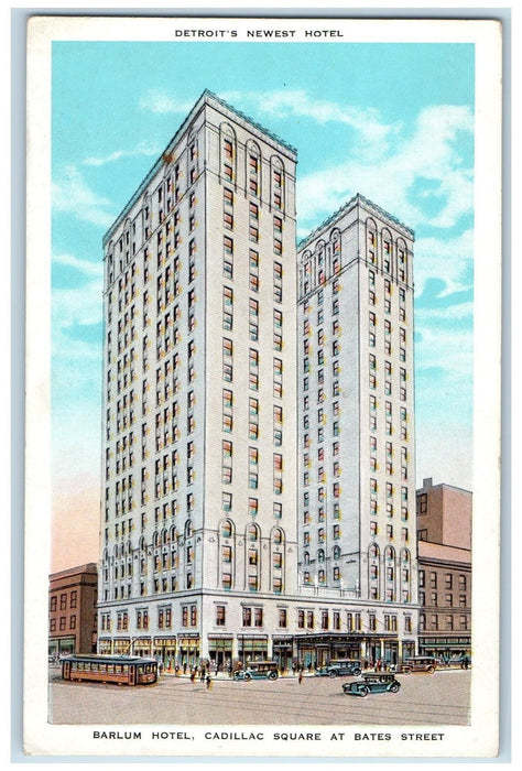 c1920s Barlum Hotel Cadillac Square At Bates Street Detroit MI Unposted Postcard