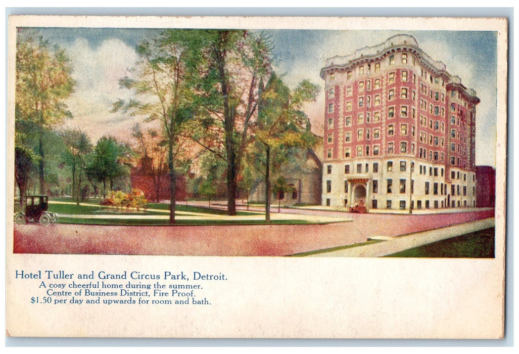 c1940s Hotel Tuller and Grand Circus Park Cosy Home Detroit MI Unposted Postcard