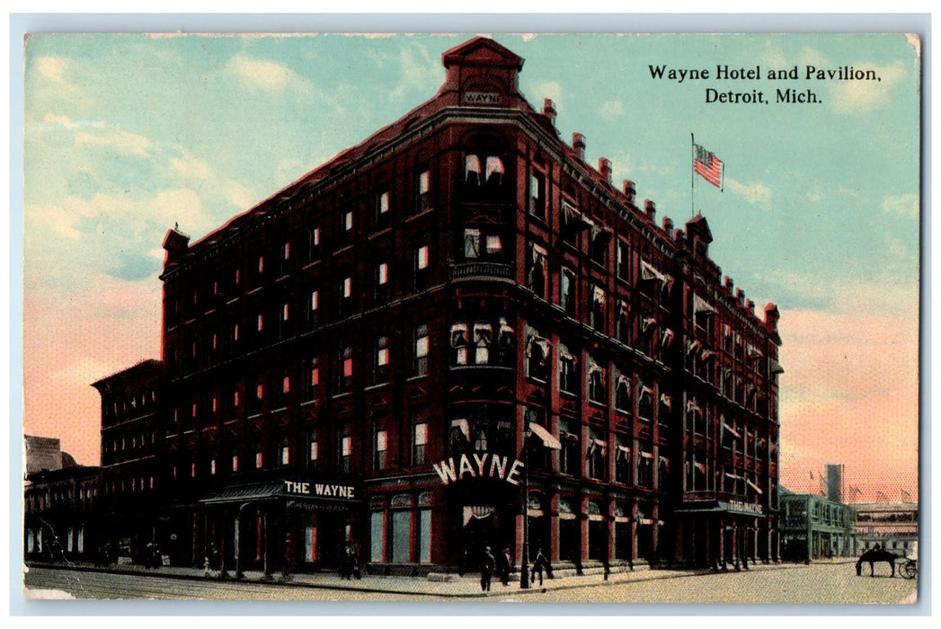 1912 Wayne Hotel And Pavilion Large Letter Greetings MI Posted Vintage Postcard