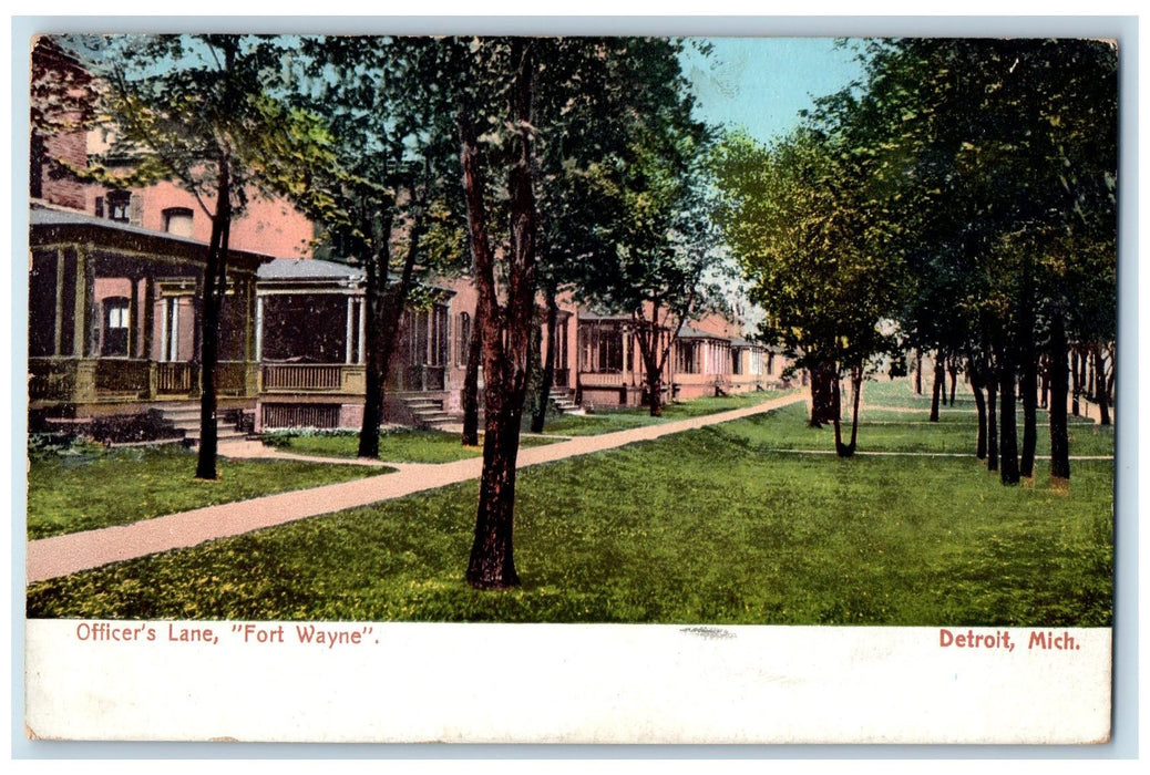 1909 Officers Lane Fort Wayne Trees Houses Detroit MI Posted Antique Postcard