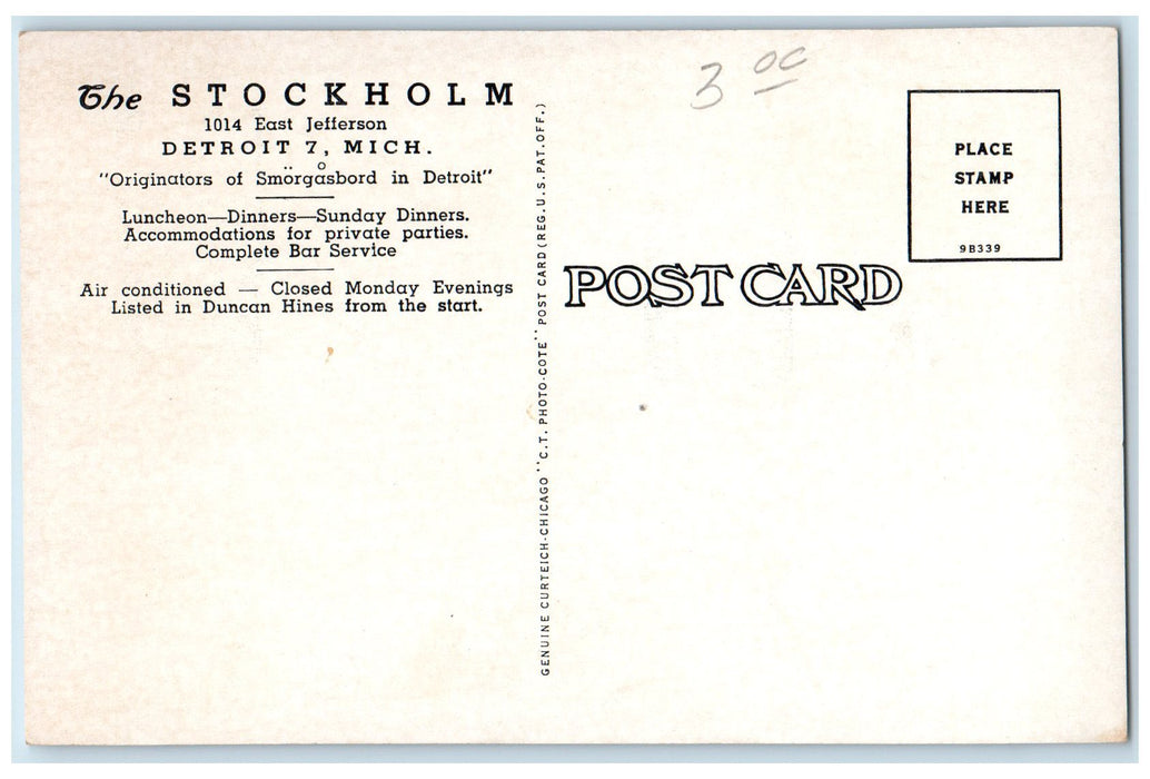 c1960s The Stockholm Restaurant Exterior Roadside Detroit MI Posted Postcard