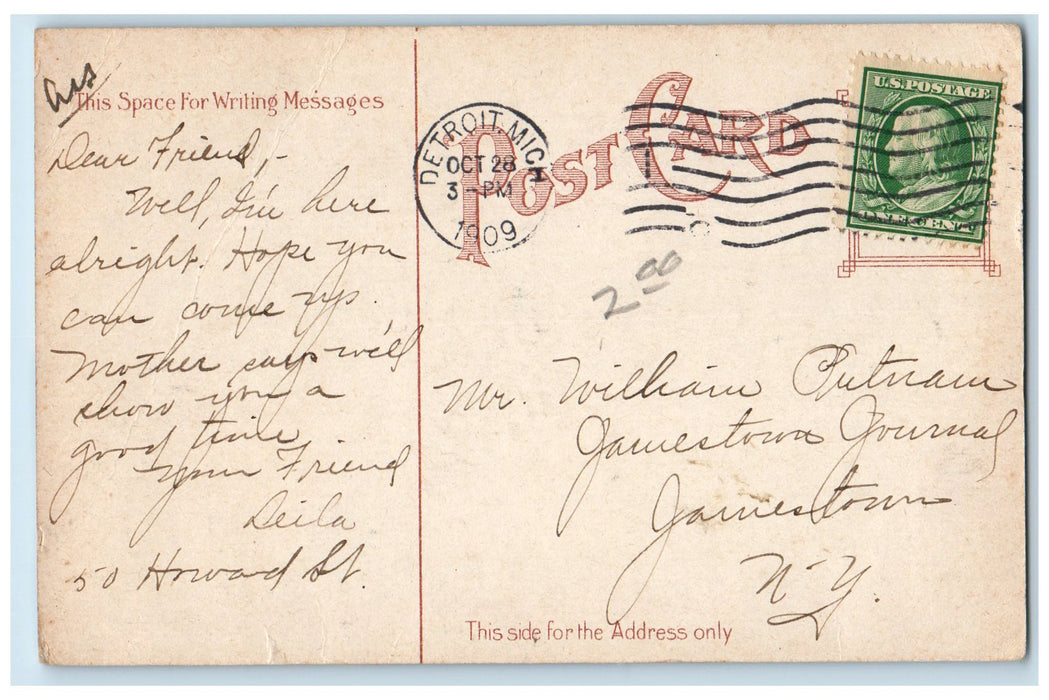 1909 Central High School Exterior Roadside Detroit Michigan MI Unposted Postcard