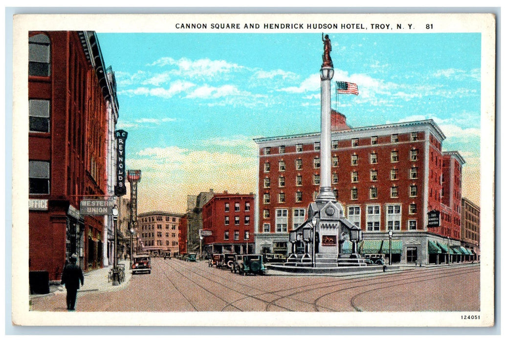 c1920 Cannon Square Hendrick Hudson Hotel Restaurant Buildings Troy NY Postcard