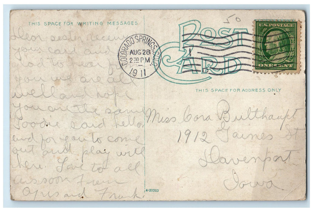 1911 Bird's Eye View Buildings Railway Wagon Trees Colorado Springs CO Postcard