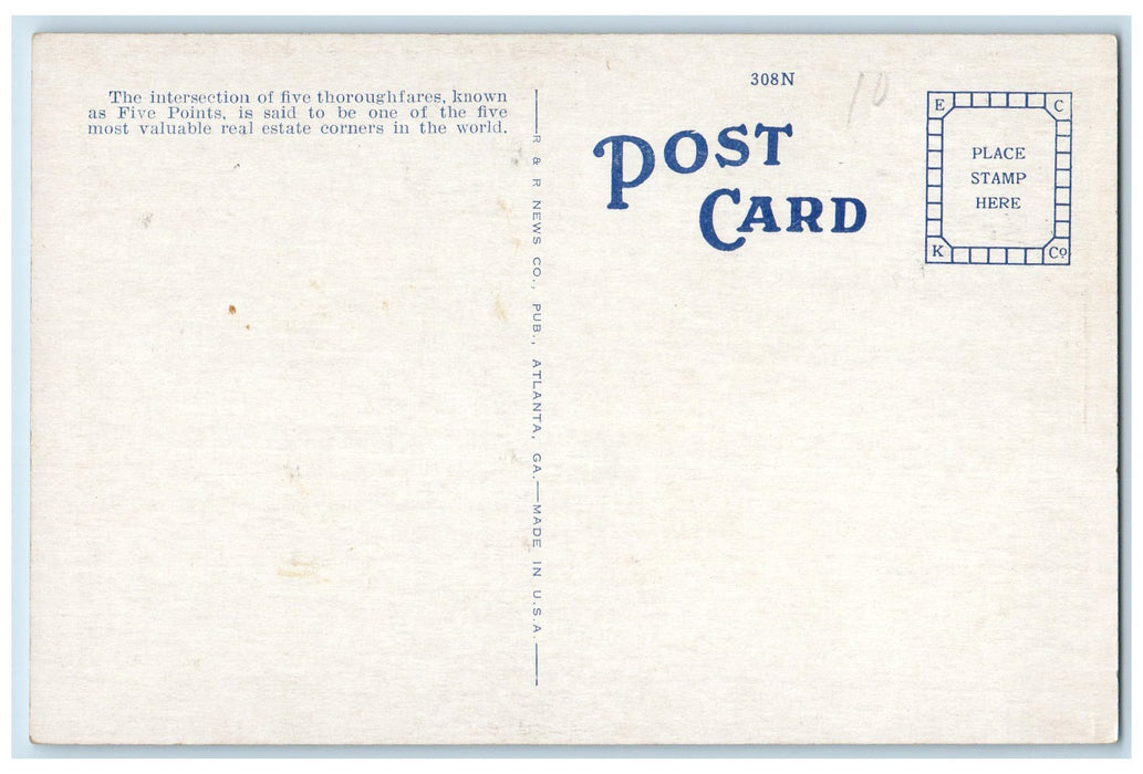 c1950 Five Points Establishments Railway Classic Car Atlanta Georgia GA Postcard