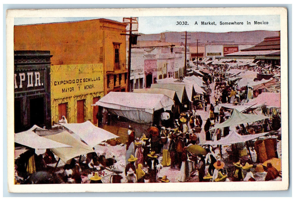 c1950's A Market Stand Store Crowded Establishments Somewhere In Mexico Postcard