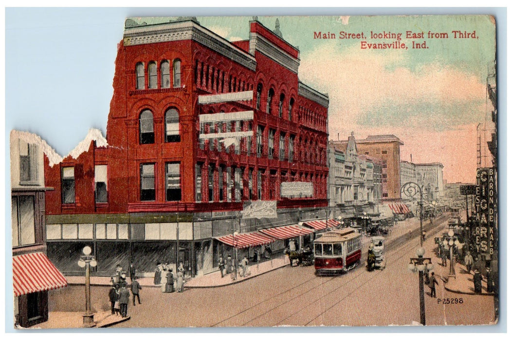 1928 Main Street Looking East From Third Railway Building Evansville IN Postcard