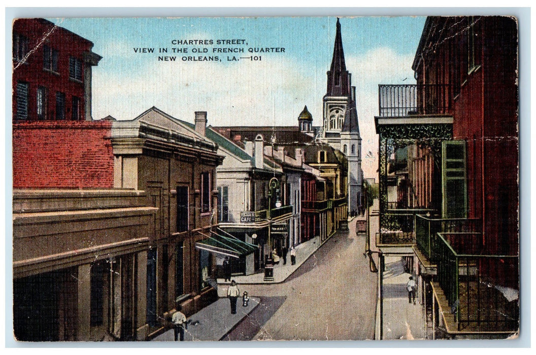 c1940 Chartres Street Old French Quarter Stores Sidewalk New Orleans LA Postcard