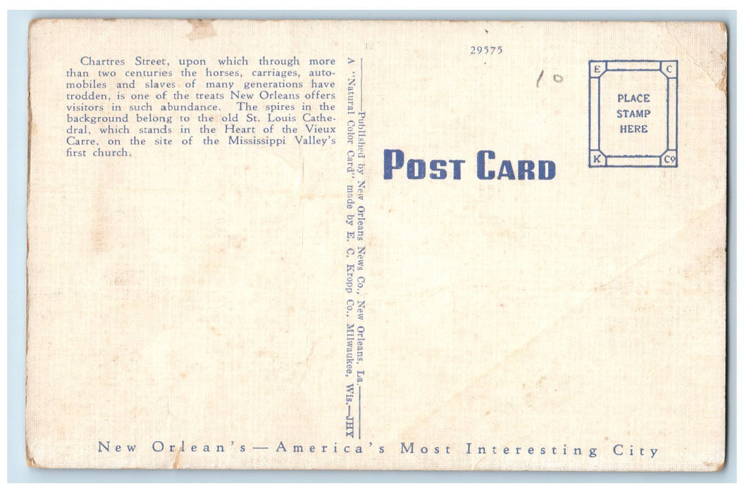 c1940 Chartres Street Old French Quarter Stores Sidewalk New Orleans LA Postcard