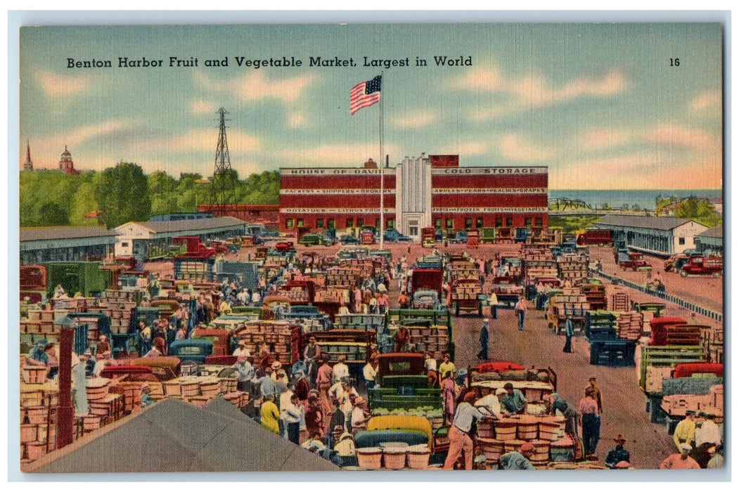 c1940 Benton Harbor Fruit Vegetable Market Largest In World Michigan MI Postcard