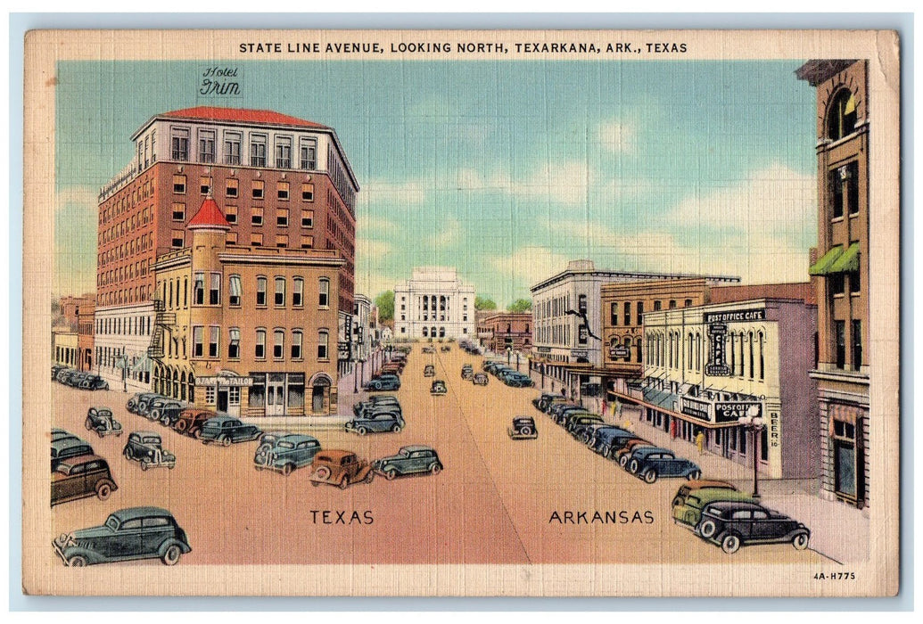 1936 State Line Ave. Hotel Restaurant Classic Car Texarkana Arkansas TX Postcard