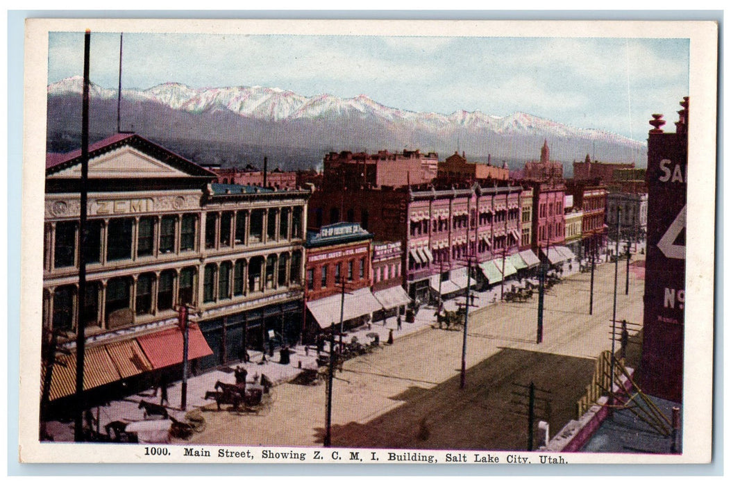 c1920's Main Street ZCMI Building Horse Carriage Salt Lake City Utah UT Postcard