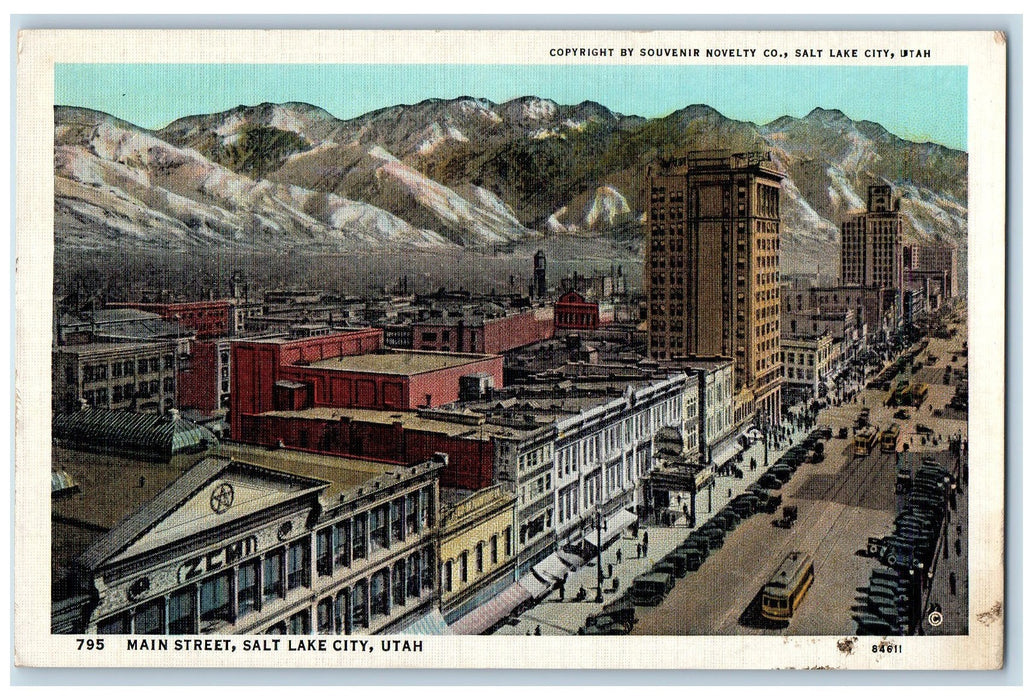 c1920's Main Street Downtown Mountain Buildings Salt Lake City Utah UT Postcard