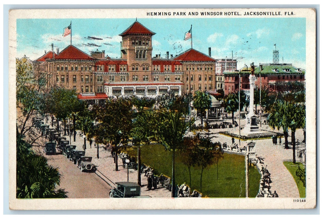 1927 Hemming Park Windsor Hotel Restaurant Building Jacksonville FL Postcard