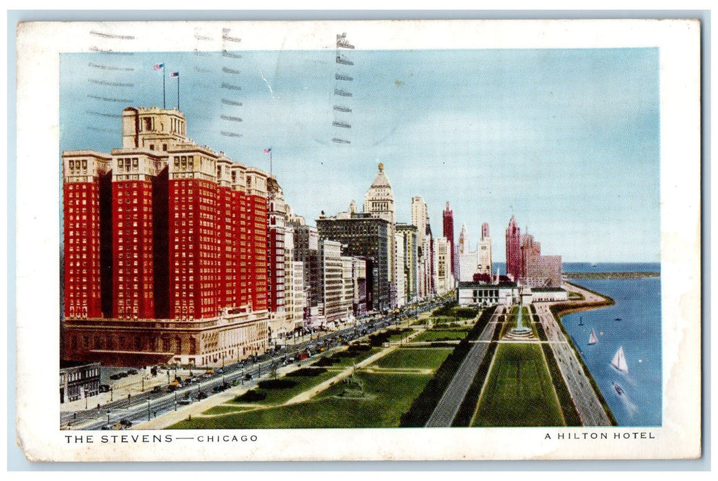 1947 The Stevens Hilton Hotel Restaurants Buildings Chicago Illinois IL Postcard