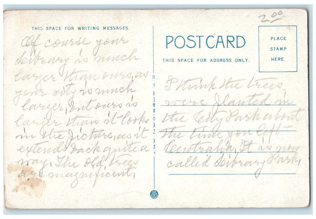 c1950's Carnegie Library Park Building Entrance Centralia Illinois IL Postcard