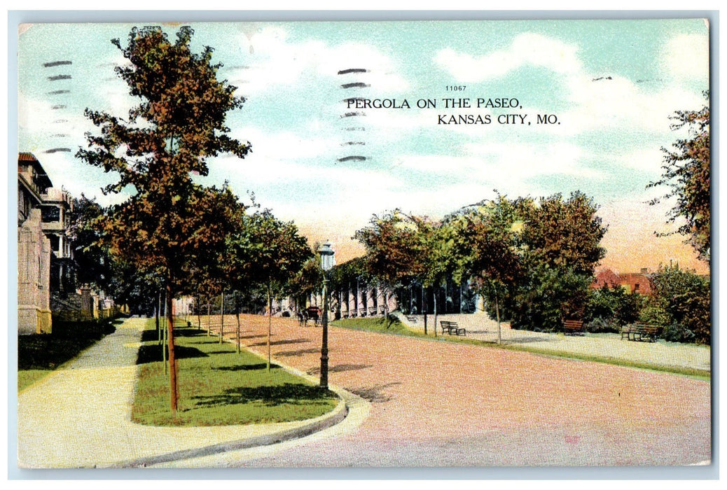 1909 Pergola On Paseo Dirt Road Sidewalk Horse Carriage Kansas City MO Postcard