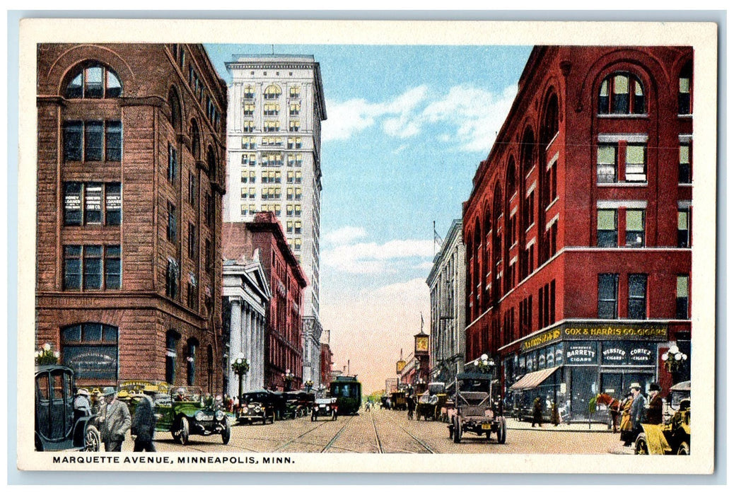 c1920's Marquette Avenue Classic Cars Railway Buildings Minneapolis MT Postcard