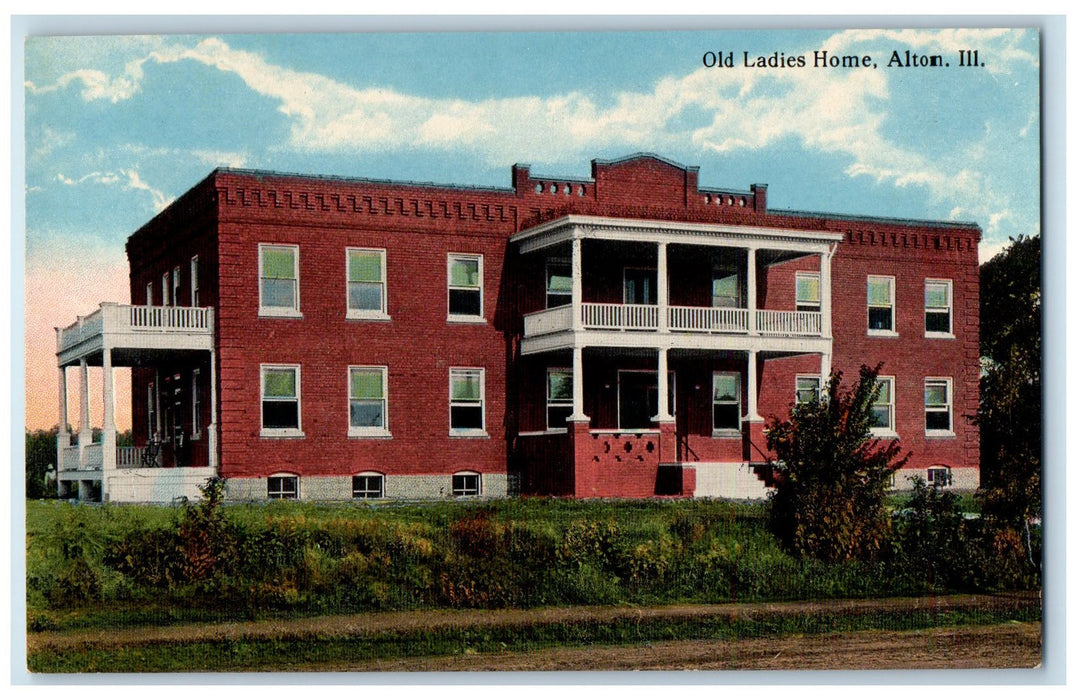 c1950's Old Ladies Home House Front Building Porch Alton Illinois IL Postcard