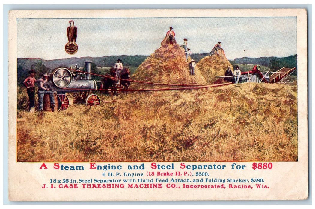 1909 Steam Engine 18x36 in. Steel Separator Rice Process WI Advertising Postcard