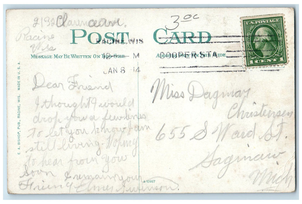 1914 High School Campus Building Tower Roadside Racine Wisconsin WI Postcard