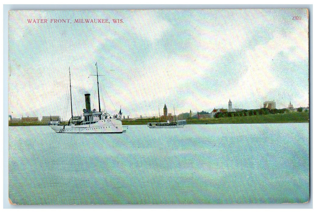 c1950 Water Front Ferry Boat Smokestacks Sailing Milwaukee Wisconsin WI Postcard