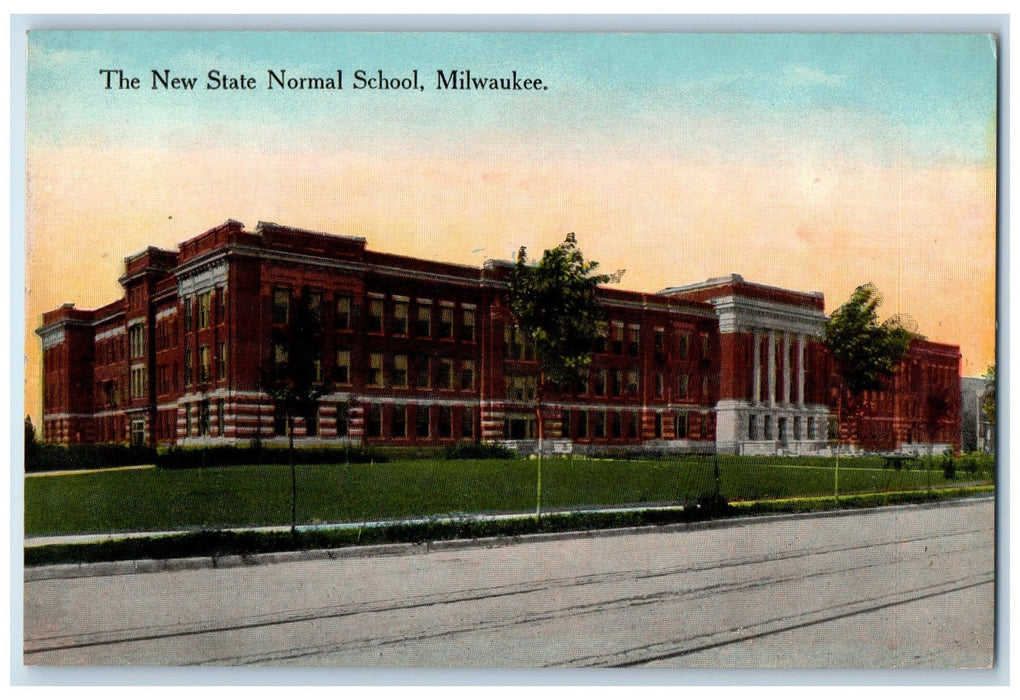 c1950 New State Normal School Campus Building Railway Road Milwaukee WI Postcard