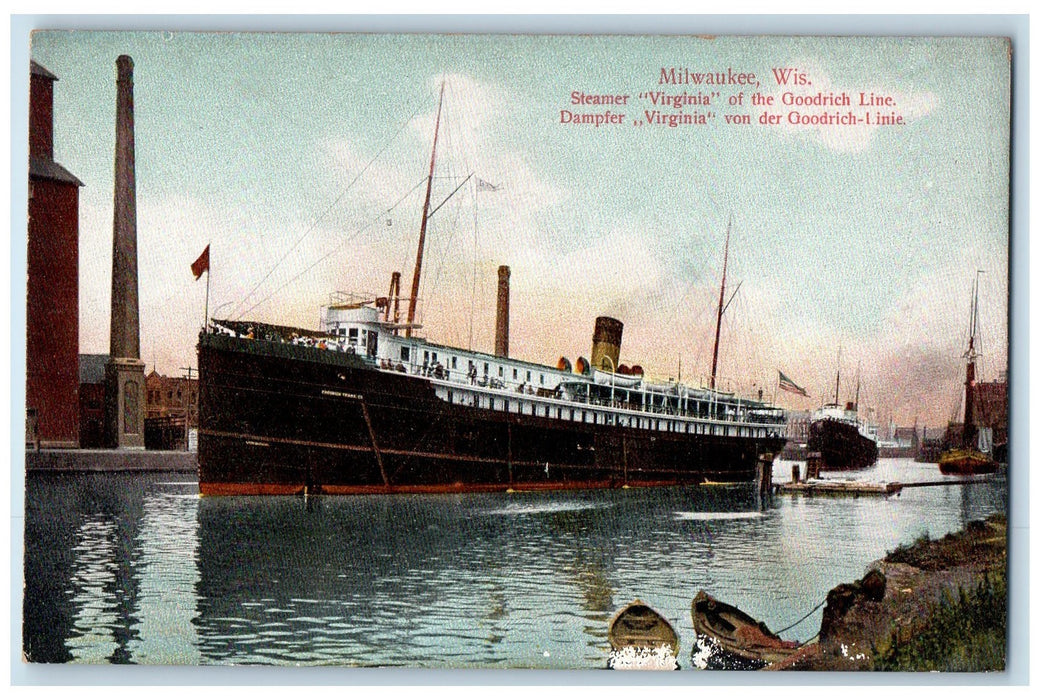 c1950's Steamer Virginia Of Goodrich Line Passenger Boat Milwaukee WI Postcard