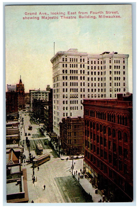 c1950's Grand Avenue Aerial View Majestic Theater Building Milwaukee WI Postcard