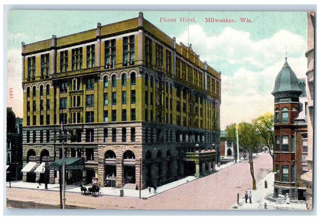 c1950's Pfister Hotel Restaurant Building Entrance Street Milwaukee WI Postcard