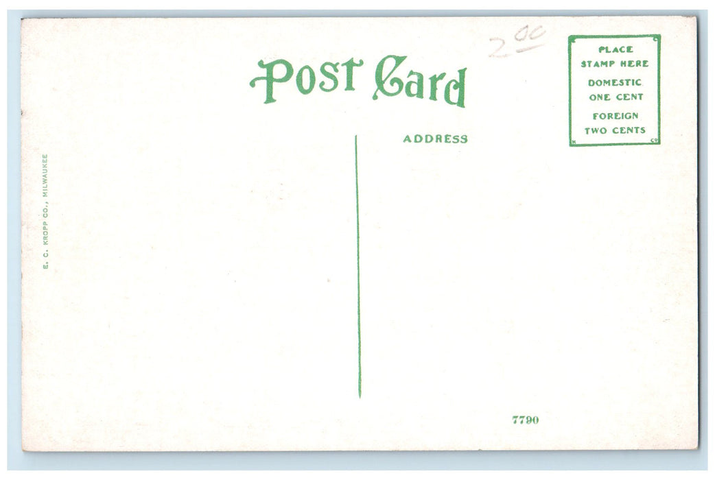 c1950 Public Library Building Entrance Stairs Tree Baraboo Wisconsin WI Postcard