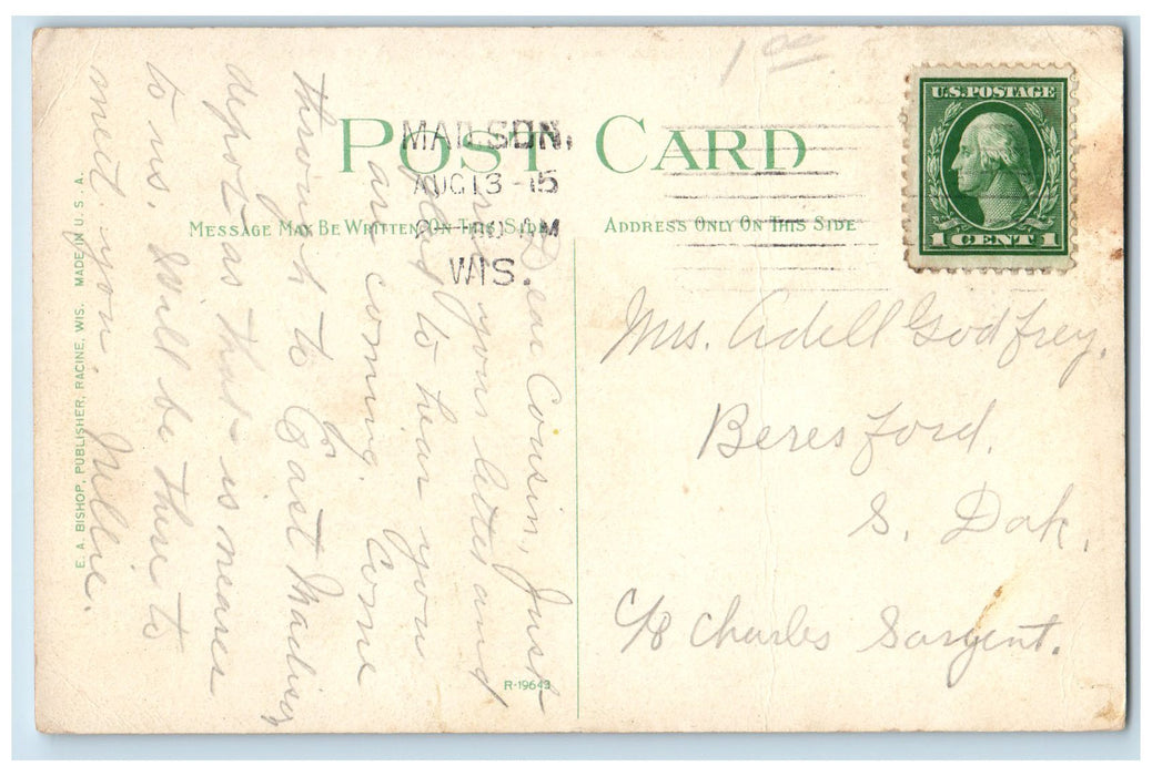 1915 Langdon St. Lower Campus University Wisconsin Dirt Road Madison WI Postcard