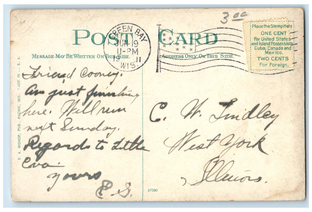 1911 Harbor View Boat Dock Smokestacks Buildings Green Bay Wisconsin WI Postcard