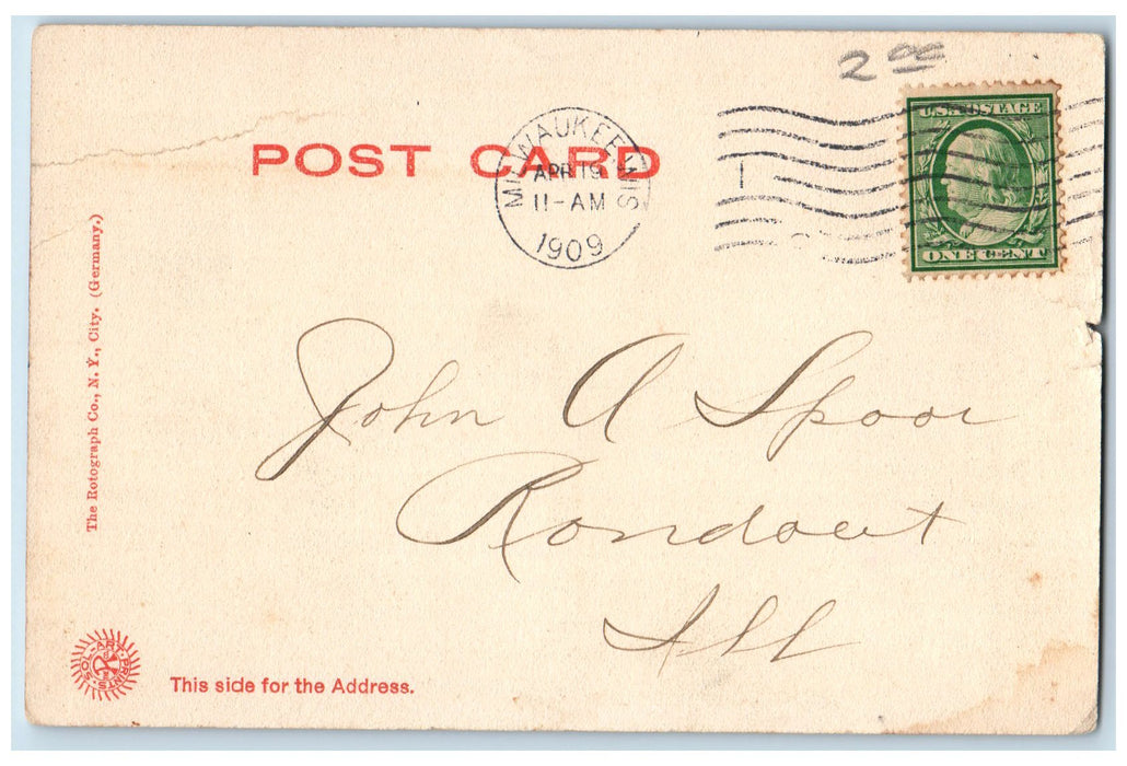 1909 Wisconsin Street Trolley Crowd Establishments Railway Milwaukee WI Postcard