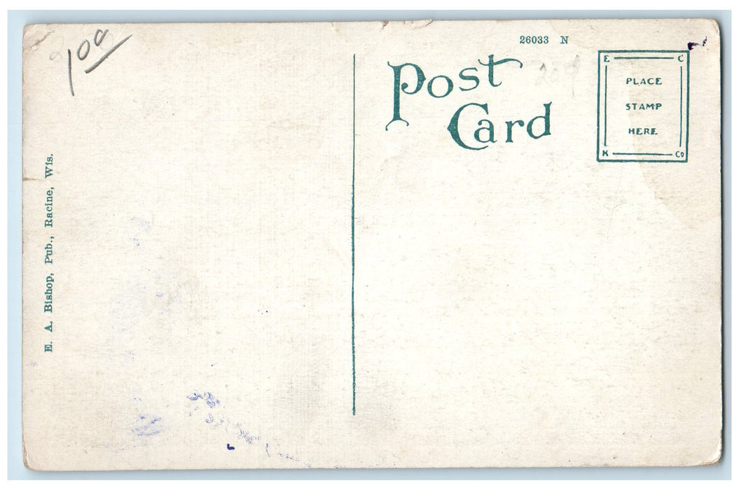 c1920 New Main Street Bridge Buildings Lake Railroad Boats Kenosha WI Postcard