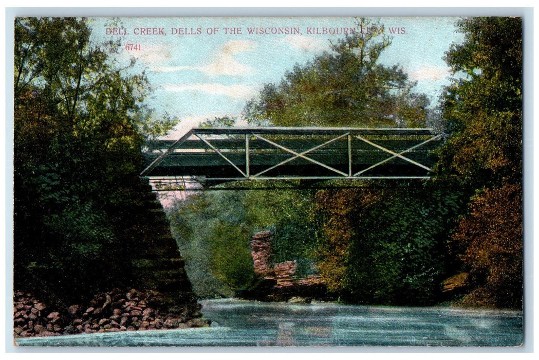 c1950 Dell Creek Dells Of Wisconsin Truss Bridge Grove Kilbourn City WI Postcard