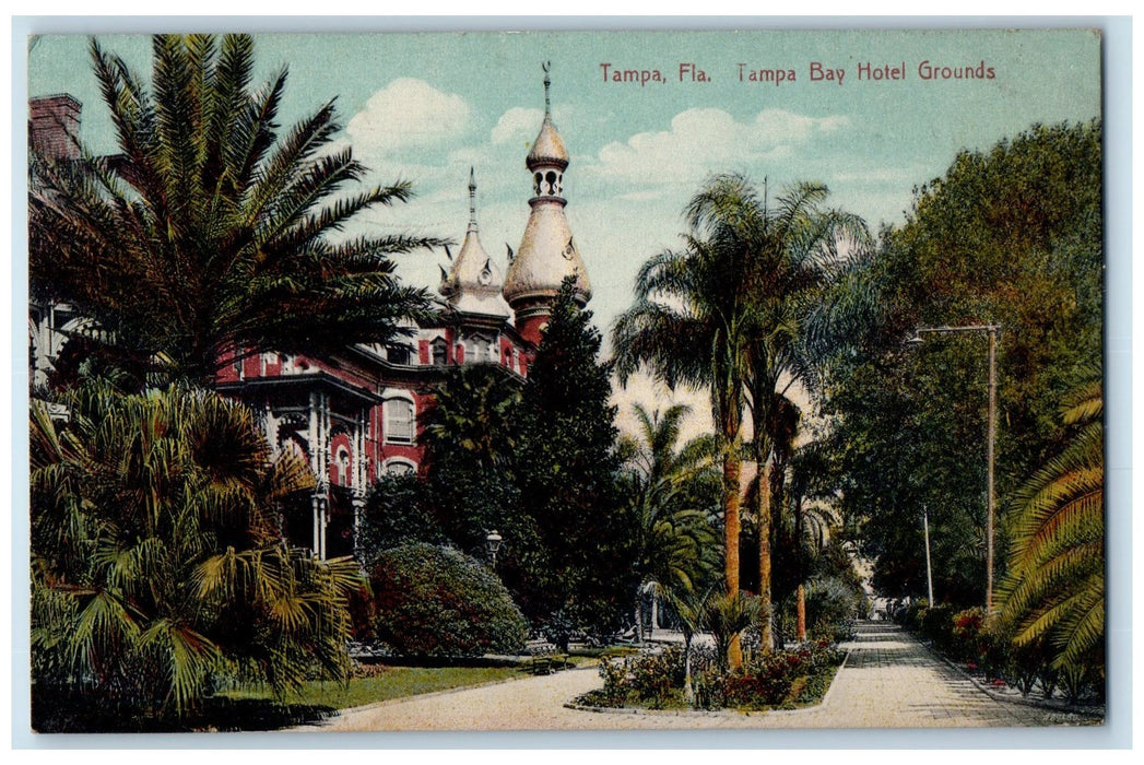 c1910 Tampa Bay Hotel Grounds Restaurant Building Tower Trees Tampa FL Postcard