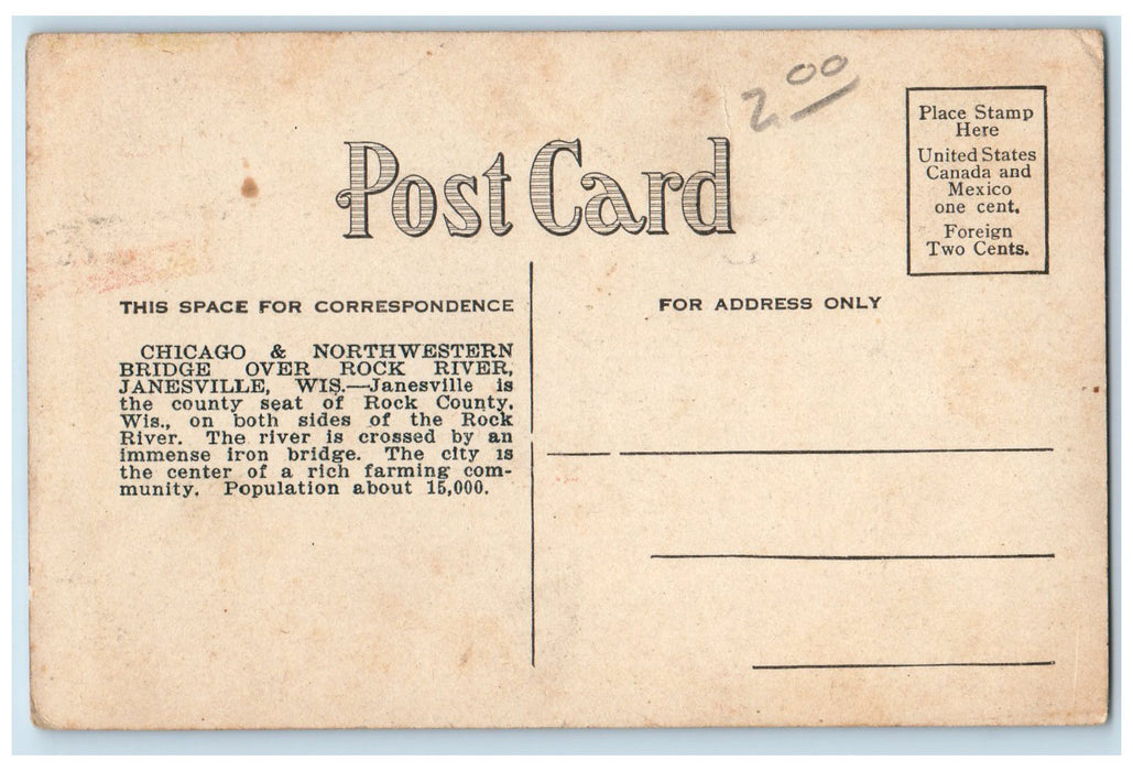 c1950 Chicago North Western Truss Bridge Rock River Train Janesville WI Postcard