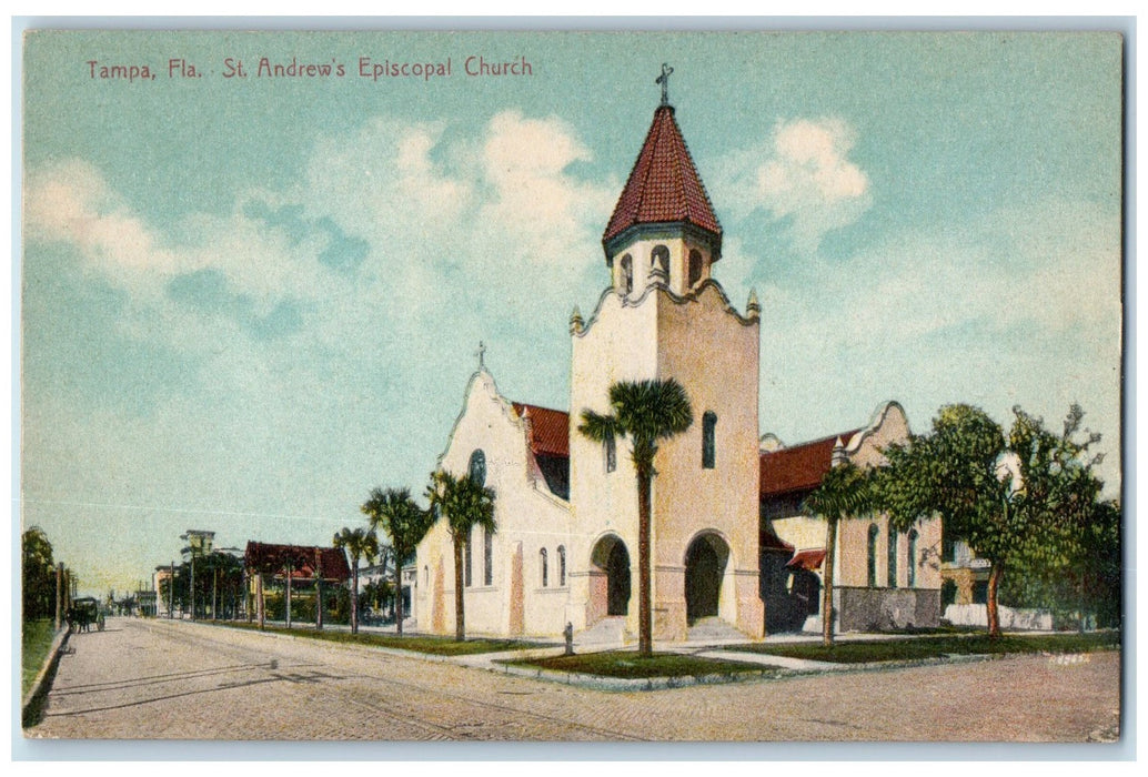 c1950 St. Andrew's Episcopal Church Cross Tower Building Road Tampa FL Postcard