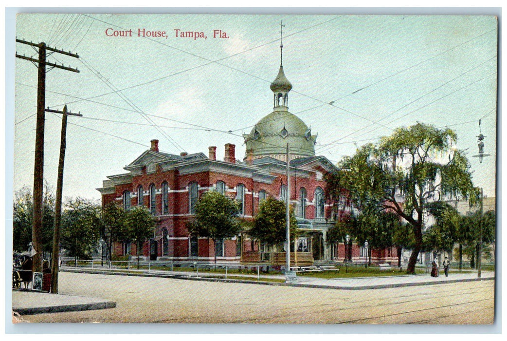 c1950 Court House Building Tower Dome Railway Dirt Road View Tampa FL Postcard