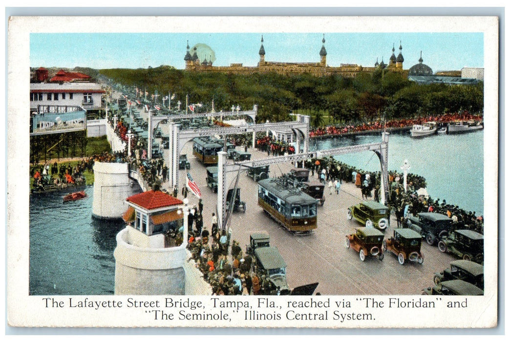 c1920's Lafayette Street Bridge The Floridan & Seminole Crowd Tampa FL Postcard