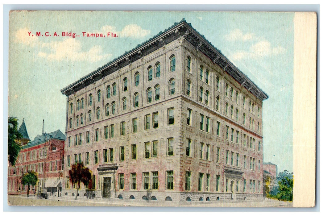 1911 YMCA Building Entrance Tree Horse Carriage Street Tampa Florida FL Postcard