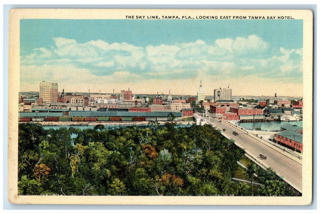 c1920's The Skyline Tampa Florida From Tampa Bay Hotel Bridge Grove FL Postcard
