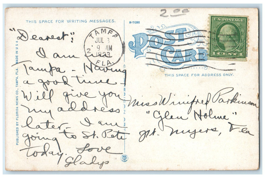 1923 Hillsboro Hotel Building Restaurant Classic Cars Tampa Florida FL Postcard