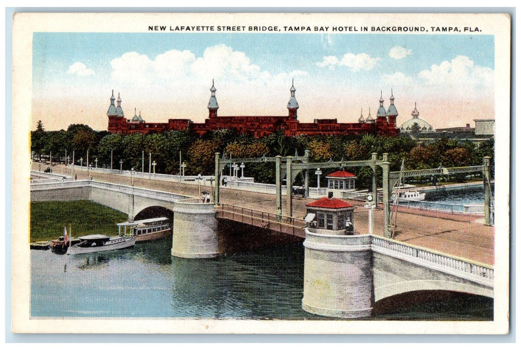 c1920 New Lafayette Street Bridge Tampa bay Hotel Boats Dock Tampa FL Postcard