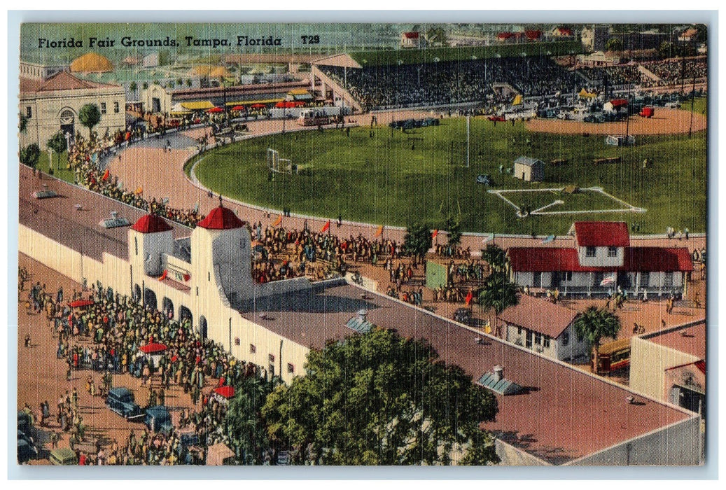 1947 Florida Fair Grounds Grandstand Crowd Entrance Tampa Florida FL Postcard