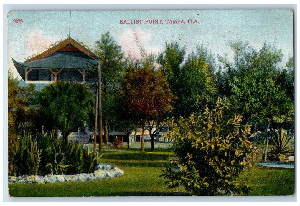 1908 Ballist Point Restaurant Pond Landscaping Building Views Tampa FL Postcard